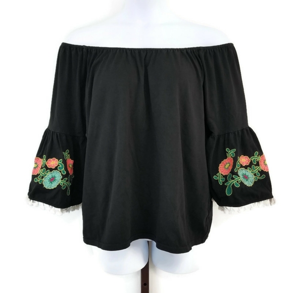 Umgee Tops - Umgee + Belize Tassel Bell Sleeve Embroidered Top